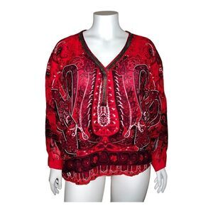 Lane Bryant Women's Red & Black Paisley Embellished Sheer Blouse Sz 14/16 NWT